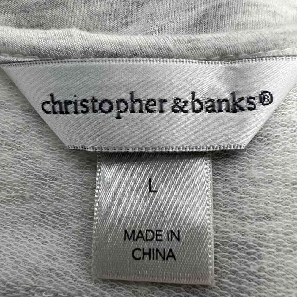 Christopher & Banks Womens Round Kneck Top Heather Gray/Ivory Lace Trim Large - Picture 8 of 9